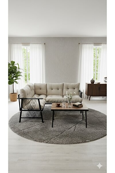 Modern Style Home MODERN Papatya Köşe Takımı, Mutfak, Balkon Köşe Takımı, Metal Kanepe, Koltuk Takımı, Açık Gri