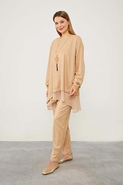Levidor K.Bej Asymmetric Cut Chiffon Detailed Tunic Set