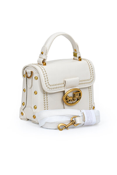 Levidor Authentic Phaeton Metal Logo and Embroidery Detail Small Size Women's Hand and Shoulder Bag Lv930573 Cream