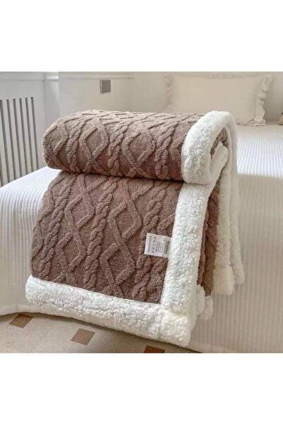 Truva Grup Fur Blanket for Double Bed 200x230 cm, Brown – Knit Pattern, Extra Soft and Warm