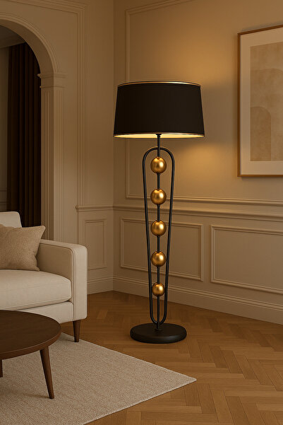 Vinner Plus Orbis Gold Siyah Şapkalı Gold Detaylı Modern Metal Lambader