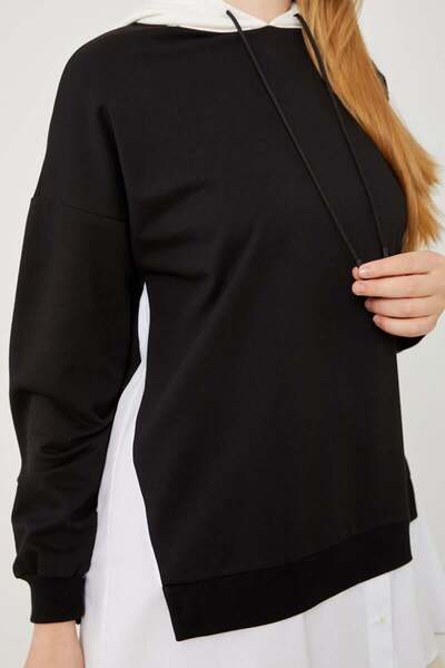 Levidor Black Hooded Shirt Detailed Sweat