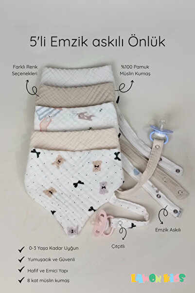 5pcs 100% Cotton 8 Layers Muslin Pacifier Strap Baby Girl Boy Saliva And Food Bib & Scarf