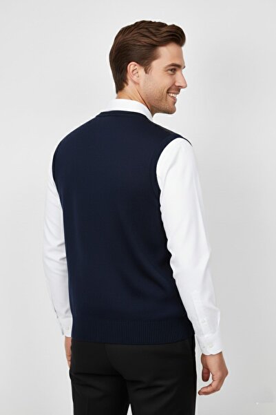 Triko Nehir Men's V-Neck Sweater Steel Knit Regular Fit Bgl-St04840