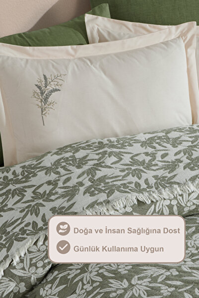 Elart Tina Pike Yatak Örtüsü Çift Kişilik %100 Pamuk (220x240 cm) Yeşil