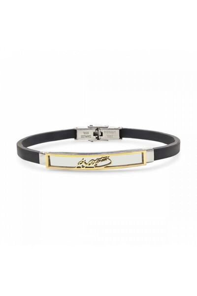 AKSESUARIM Men's Kemal Atatürk Signed Silicone Cord Steel Bracelet