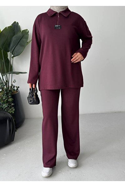 Tarzımızbir Half-Zip Modal Fabric Top and Bottom Hijab Set