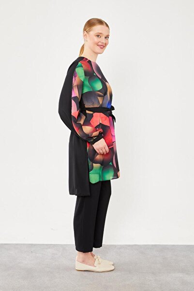 Levidor Black Balloon Pattern Waist-Tied Tunic