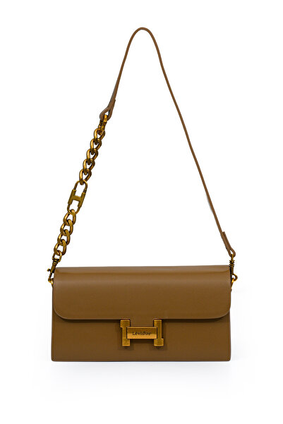 Levidor Women's Stylish Shoulder Bag with Flap Logo and Chain Detail Lv930382 Brown
