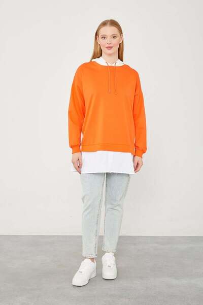 Levidor Orange Hooded Shirt Detailed Sweat