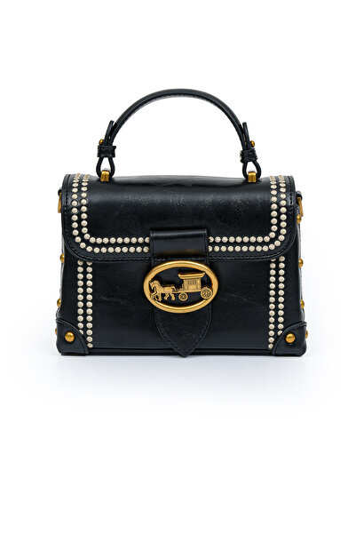 Levidor Authentic Phaeton Metal Logo and Embroidery Detailed Small Size Women's Hand and Shoulder Bag Lv930573 Black