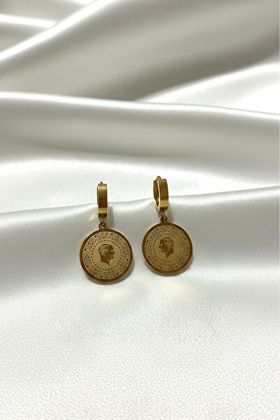 özgül takı ve tasarım Stainless Steel Gold Color Quarter Model Women's Earrings