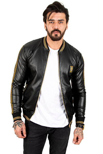 DeepSEA Men's Black Ethnic Pattern Faux Leather Coat 2210350