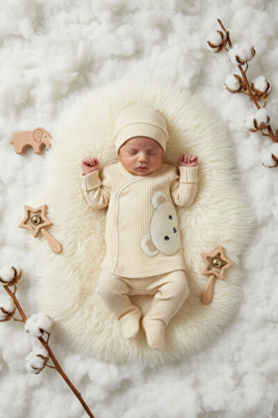 zubi baby & kids wear طقم أطفال من القطن بنسبة 100% مزين بتفاصيل دب لطيف