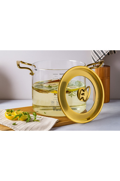 FODİS Logan Gold Glass Covered Pot 5.5 L 20X20 cm