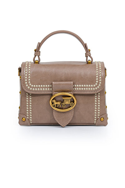 Levidor Authentic Phaeton Metal Logo and Embroidery Detail Small Size Women's Hand and Shoulder Bag Lv930573 Dusty Rose