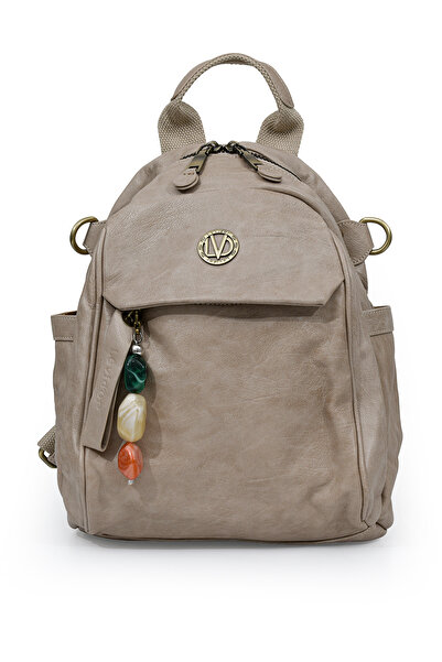Levidor Ethnic Strap and Stone Charm Detailed Medium Size Casual Women's Shoulder and Backpack 930380 Mink