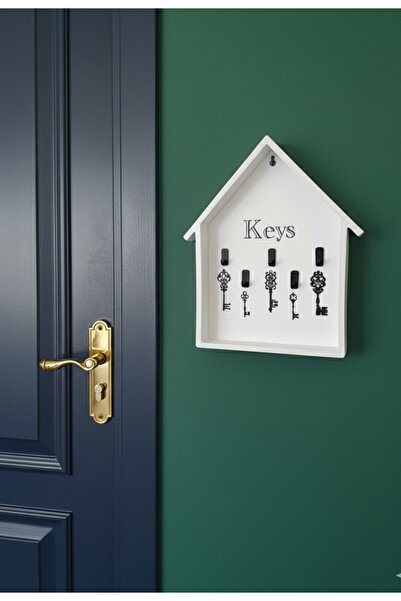 HomeBasics حامل مفاتيح خشبي على شكل منزل مكون من 5 قطع