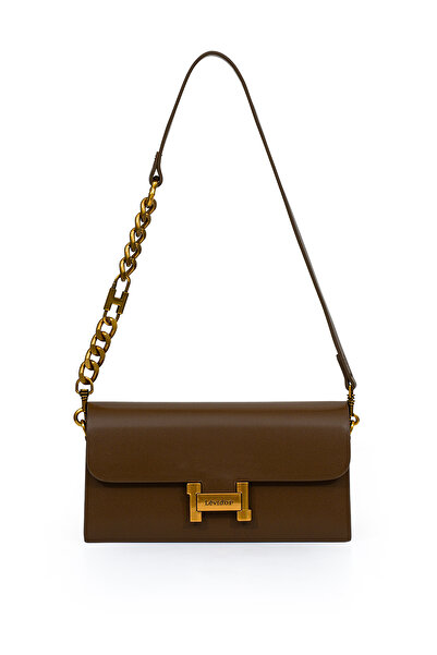 Levidor Women's Stylish Shoulder Bag with Flap Logo and Chain Detail Lv930382 Dark Brown