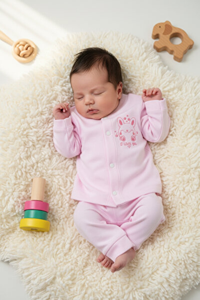 zubi baby & kids wear طقم أطفال وردي اللون مصنوع من القطن بنسبة 100% بنمط أرن...