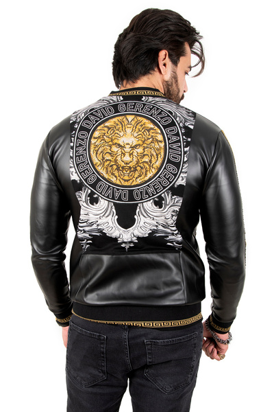 DeepSEA Men's Black Ethnic Pattern Faux Leather Coat 2210350