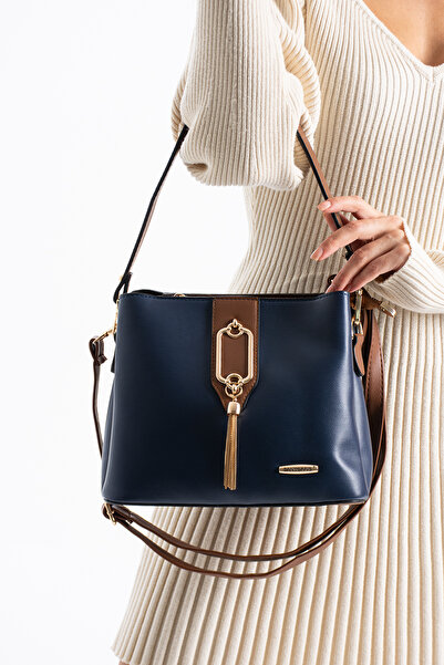 Çanta Sepetim Γυναικεία τσάντα ώμου και χιαστί με χρυσή λεπτομέρεια 3 θέσεων