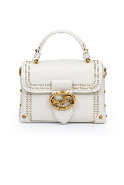 Levidor Authentic Phaeton Metal Logo and Embroidery Detail Small Size Women's Hand and Shoulder Bag Lv930573 Cream