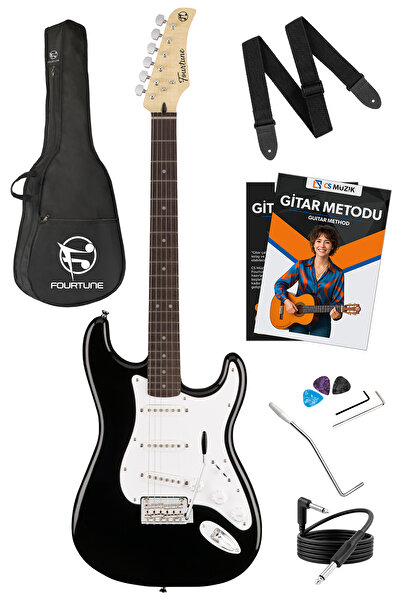 Fourtune Atlas EG-1000WB Gül Klavye Strat Kasa SSS Elektro Gitar Seti (Siyah Beyaz)
