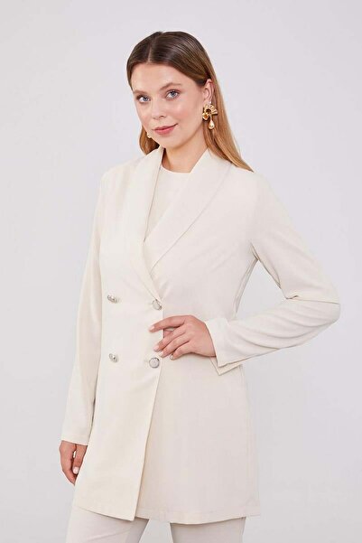 Levidor Stone Double Breasted Cut Blazer Jacket Set