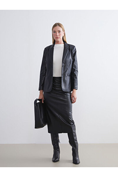 LC Waikiki Women's Leather-Look Blazer Jacket