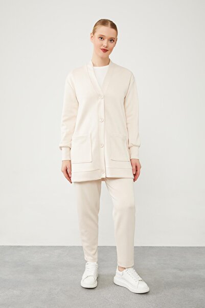 Levidor Stone Button Detailed Trousers Cardigan Set