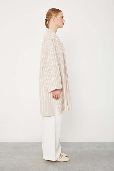 Levidor Beige Patterned Striped Kimono Set