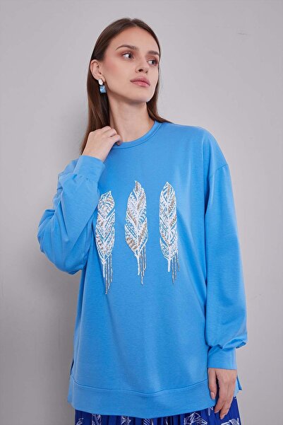 Levidor Cobalt Feather Patterned Pleated Skirt Set