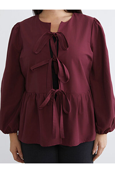 LC Waikiki Plus Size Women's Shirt with Bow Tie Detail