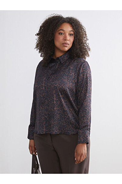 LC Waikiki Leopard Patterned Oversize Satin Women's Shirt