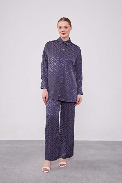 Levidor Jacquard Anthracite Floral Patterned Double Set