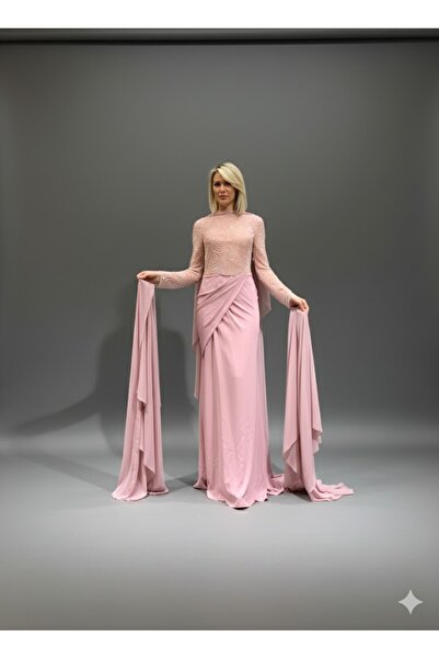 ROJBEY KADIN ABİYE İŞLEME DETAYLI UZUN ELBİSE