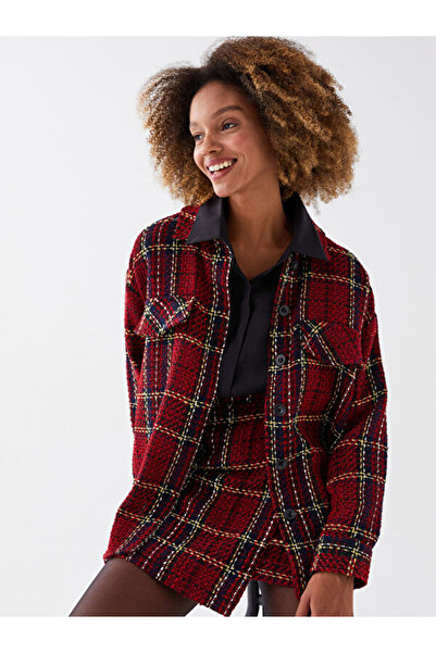 LC Waikiki Карирана дамска риза с дълъг ръкав със закопчаване отпред