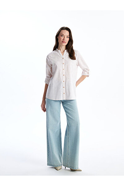 LC Waikiki Women's Striped Poplin Shirt with Cowl Collar