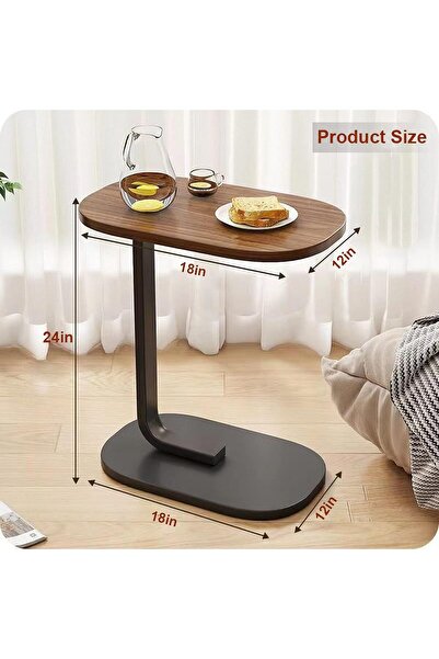 Generic TRUNYAQI C-Shaped Side Table, Modern Slide-Under Sofa/Bed Table, 18in x 12in (Walnut & Black)