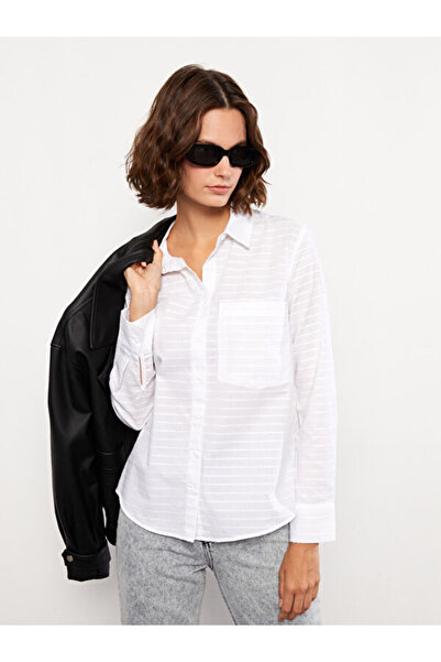 LC Waikiki Front Button Closure Striped Long Sleeve Cotton Women's Shirt