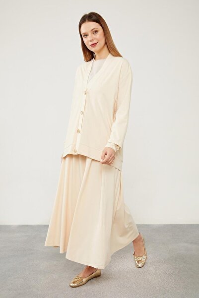 Levidor Σετ φούστας με ζακέτα με κουμπιά σε μπεζ χρώμα