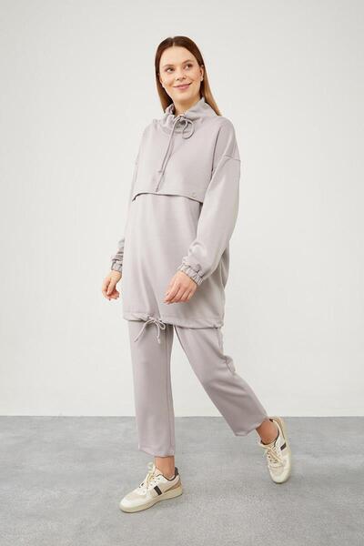 Levidor Gri Omuz Düğmeli İp Detaylı Spor Takım