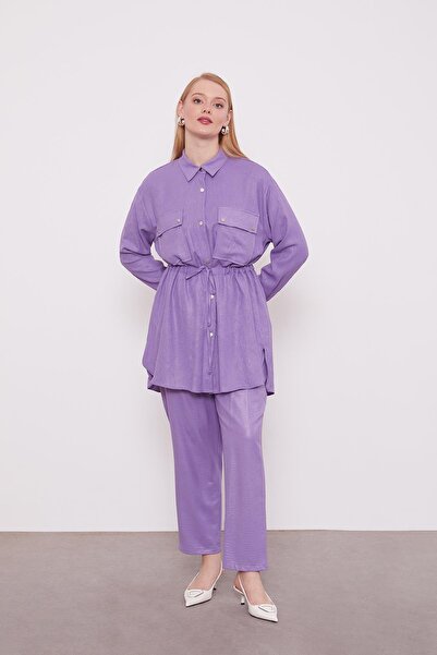 Levidor Purple Gathered Waist Trousers Sports Suit