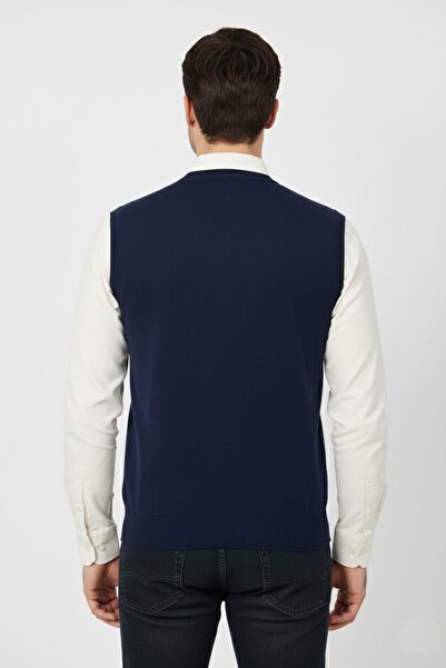 Triko Nehir Men's V-Neck Sweater Steel Knit Regular Fit Bgl-St04839