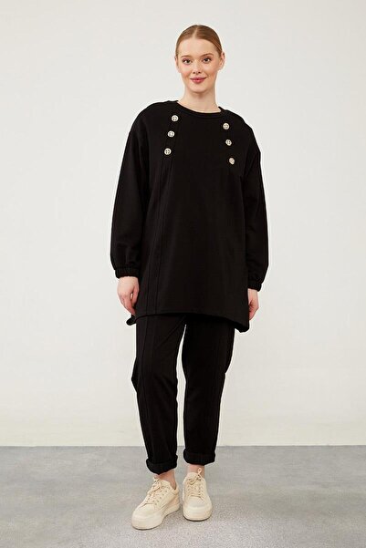 Levidor طقم رياضي بياقة دائرية أسود غير متماثل