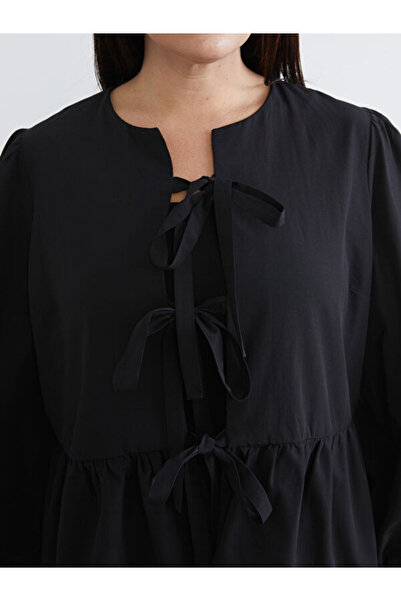 LC Waikiki Γυναικείο πουκάμισο μεγάλου μεγέθους με λεπτομέρεια με κορδόνια με φιόγκο