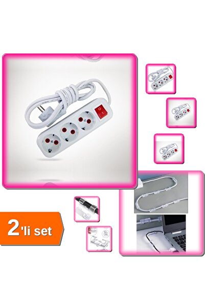 HerEveOyuncak 2 Metre Kablolu Anahtarlı 3lü Topraklı Grup Priz + 20 Adet Kabl...