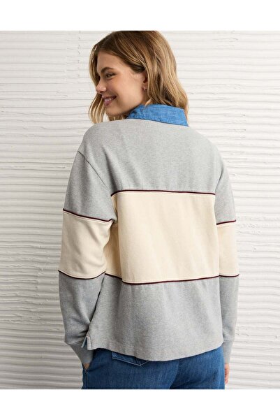 AMERICAN EAGLE AE Long-Sleeve Oversized Destination Graphic Polo Shirt