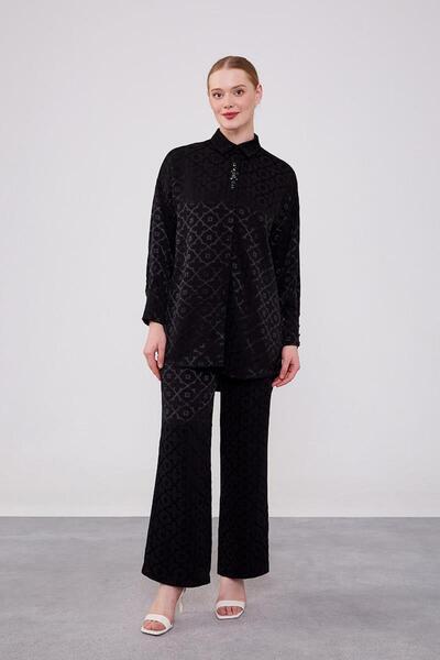 Levidor Διπλό Σετ Ζακάρ Μαύρο με Λουλούδια